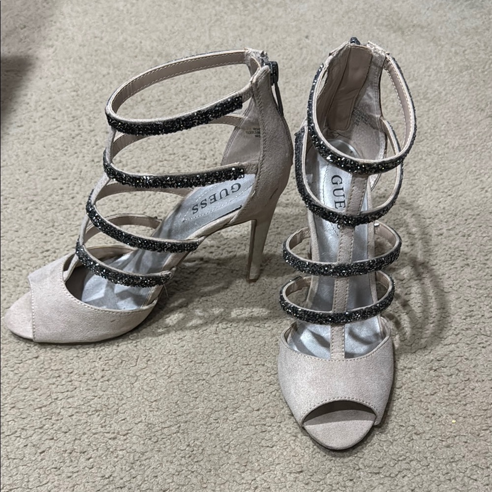 Guess Elegant Black and Cream Strappy Heels
